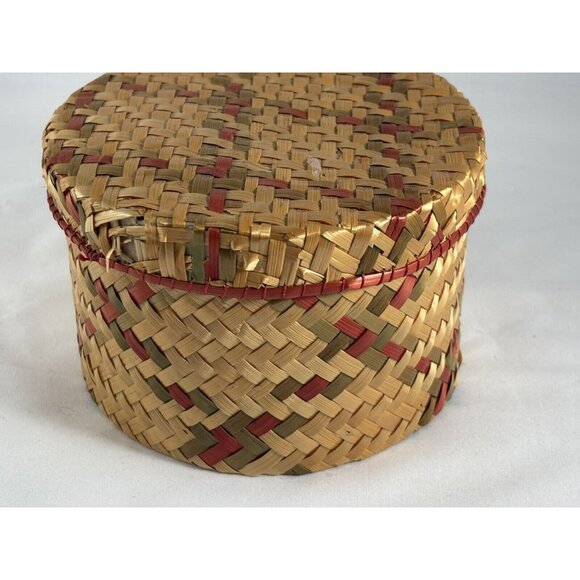 Vintage Wicker Coasters (11) In Rattan Woven Lidded Basket / Box Mid Century - Picture 7 of 7